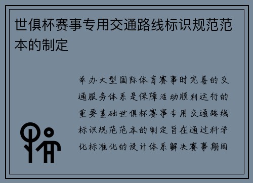 世俱杯赛事专用交通路线标识规范范本的制定